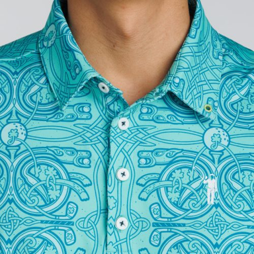 WilliamMurrayGolf Mens Polo CelticKnot 308 101 103 Aqua On Figure Chest