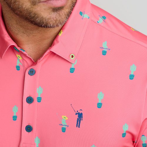 WilliamMurrayGolf Mens Polo FreeHugs 016 101 103 Coral On Figure Chest