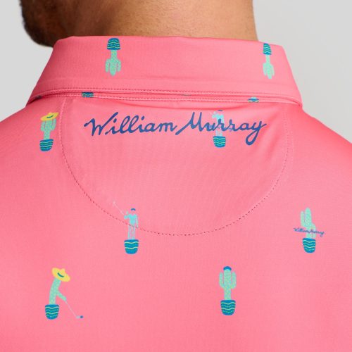 WilliamMurrayGolf Mens Polo FreeHugs 016 101 103 Coral On Figure Script