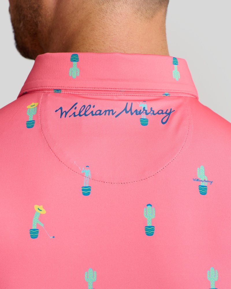 WilliamMurrayGolf Mens Polo FreeHugs 016 101 103 Coral On Figure Script