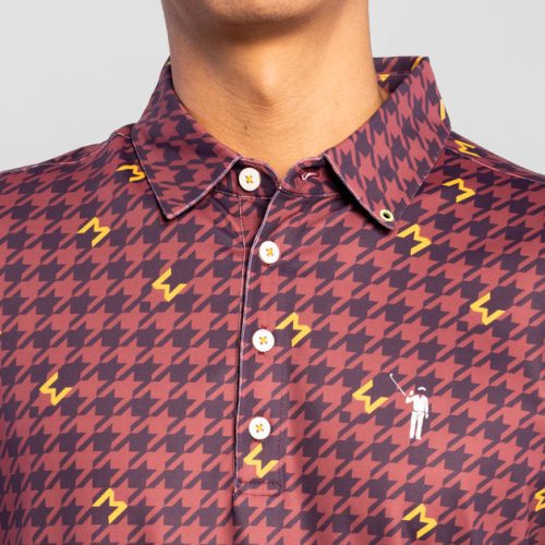 WilliamMurrayGolf Mens Polo WMHoundstooth 344 101 003 Maroon On Figure Chest