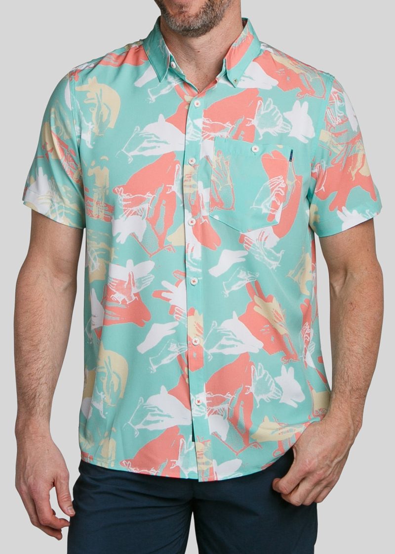 WilliamMurrayGolf Mens SSButtonDown HappyHandsClub 254 162 088 Seafoam On Figure Front