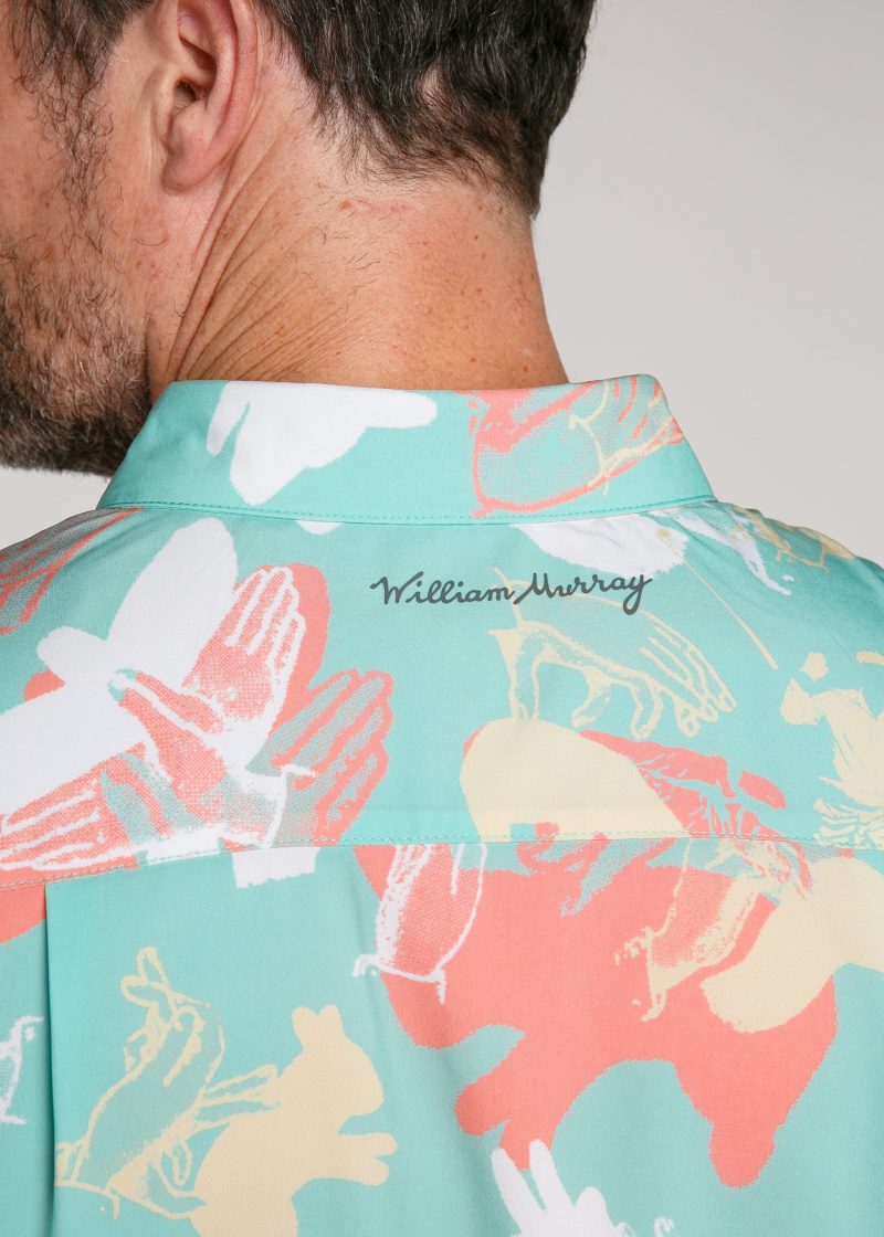 WilliamMurrayGolf Mens SSButtonDown HappyHandsClub 254 162 088 Seafoam On Figure Script