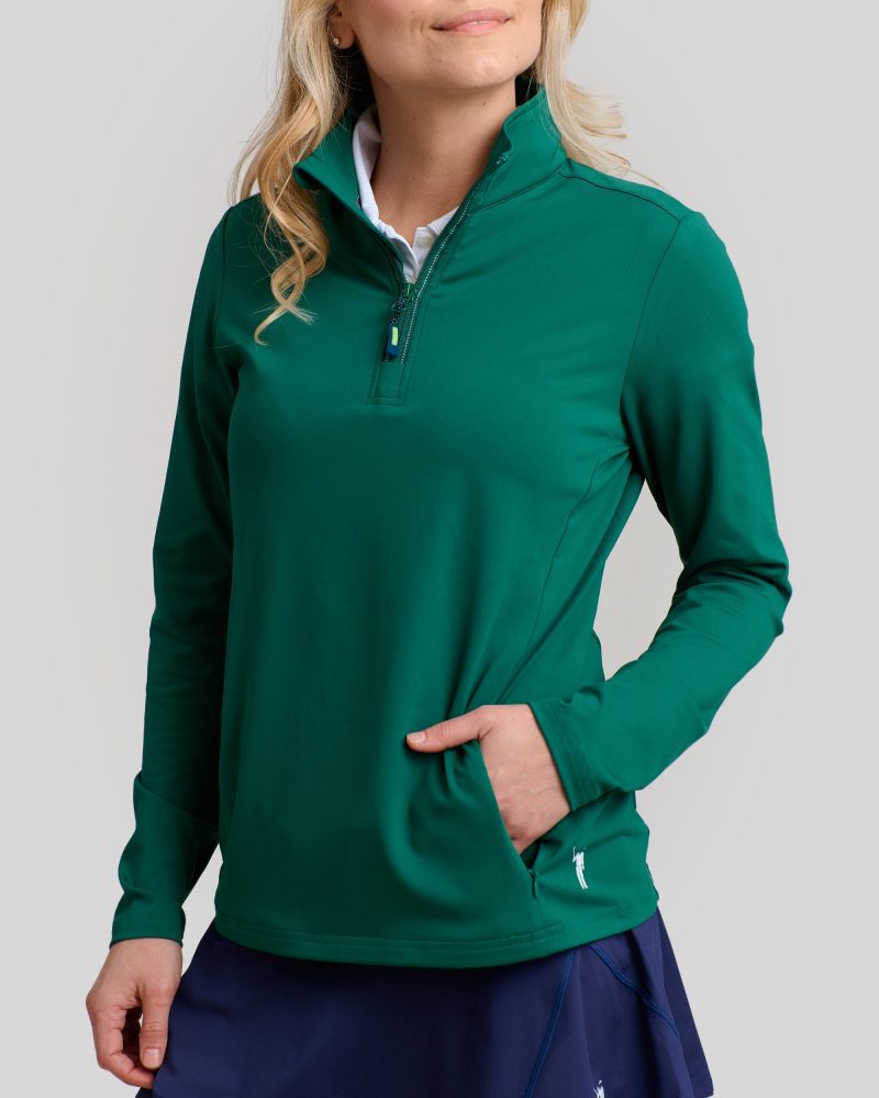 WilliamMurrayGolf Womens Outerwear ChipShotPocketPullover 001 802 003 Green On Figure Front min