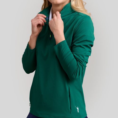 WilliamMurrayGolf Womens Outerwear ChipShotPocketPullover 001 802 003 Green On Figure Front2 min