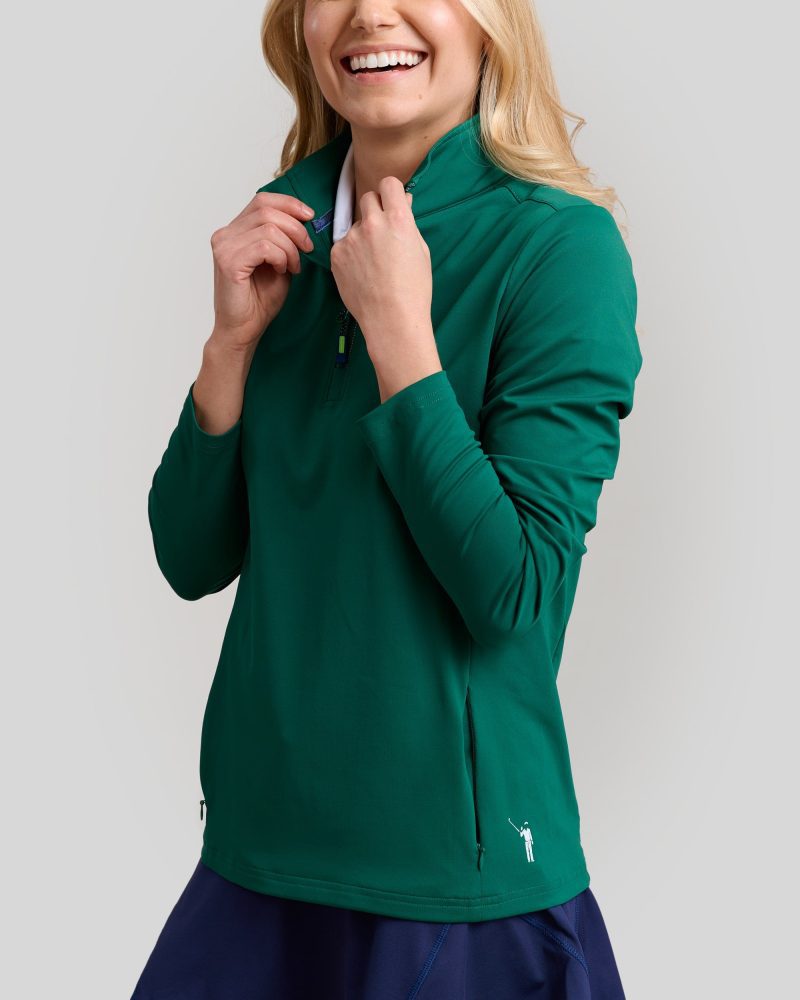 WilliamMurrayGolf Womens Outerwear ChipShotPocketPullover 001 802 003 Green On Figure Front2 min