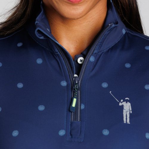 WilliamMurrayGolf Womens Outerwear DivotDotsChipShotPocketPullover 093 802 103 Navy On Figure Chest