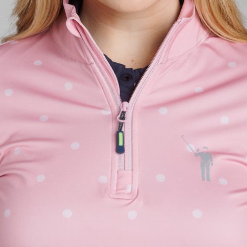 WilliamMurrayGolf Womens Outerwear DivotDotsChipShotPocketPullover 093 802 103 Pink On Figure Chest