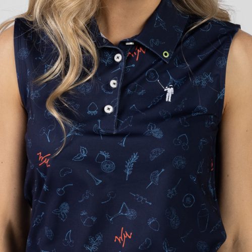 WilliamMurrayGolf Womens SleevelessPolo Garnish 306 824 103 Navy On Figure Chest