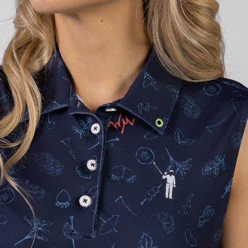 WilliamMurrayGolf Womens SleevelessPolo Garnish 306 824 103 Navy On Figure Eyelet